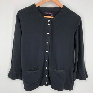 Fresh Produce Womens Shirt Size Medium Black Cotton Button Up 3/4 Sleeve Pockets